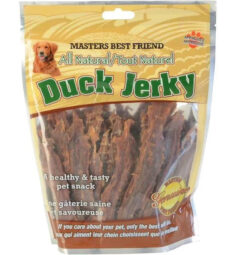 Indulge your dog with the wholesome goodness of Masters Best Friend Duck Breast Jerky Pet Treat 1 Pack, 1 lb. These 100% natural treats are made from premium duck breast, providing a delicious and healthy snack that dogs love. Free from preservatives and artificial additives, this jerky is a safe and nutritious choice. The chewy texture helps control plaque and tartar, promoting better dental health. Ideal for pet owners in Portage la Prairie, Winnipeg, Brandon, Selkirk, Steinbach, and across Manitoba, this treat is perfect for rewarding your furry friend with a natural and satisfying chew.