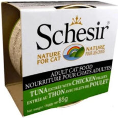 Discover Schesir Tuna and Chicken in Jelly at GPS Pet Palace in Portage la Prairie. Made with all-natural ingredients, this canned cat food topper includes premium tuna and chicken, rice, vitamins A & E, and taurine for your cat's health and enjoyment.